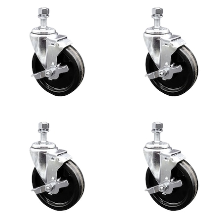 Service Caster 5 Inch SS Phenolic Wheel Swivel 3/8 Inch Threaded Stem Caster Set Brake SCC SCC-SSTS20S514-PHS-TLB-381615-4